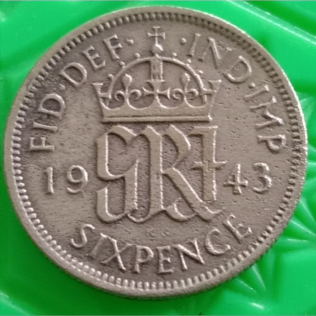 Koin Perak Kuno Inggris / Sixpence 1943 / King George VI / Silver Coin / Koin Keberuntungan / Lucky 