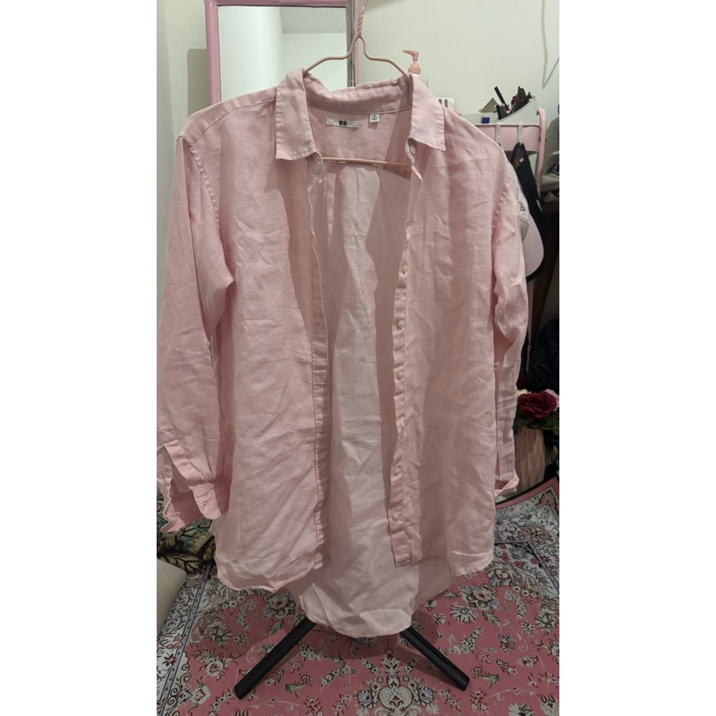 preloved uniqlo pink linen shirt