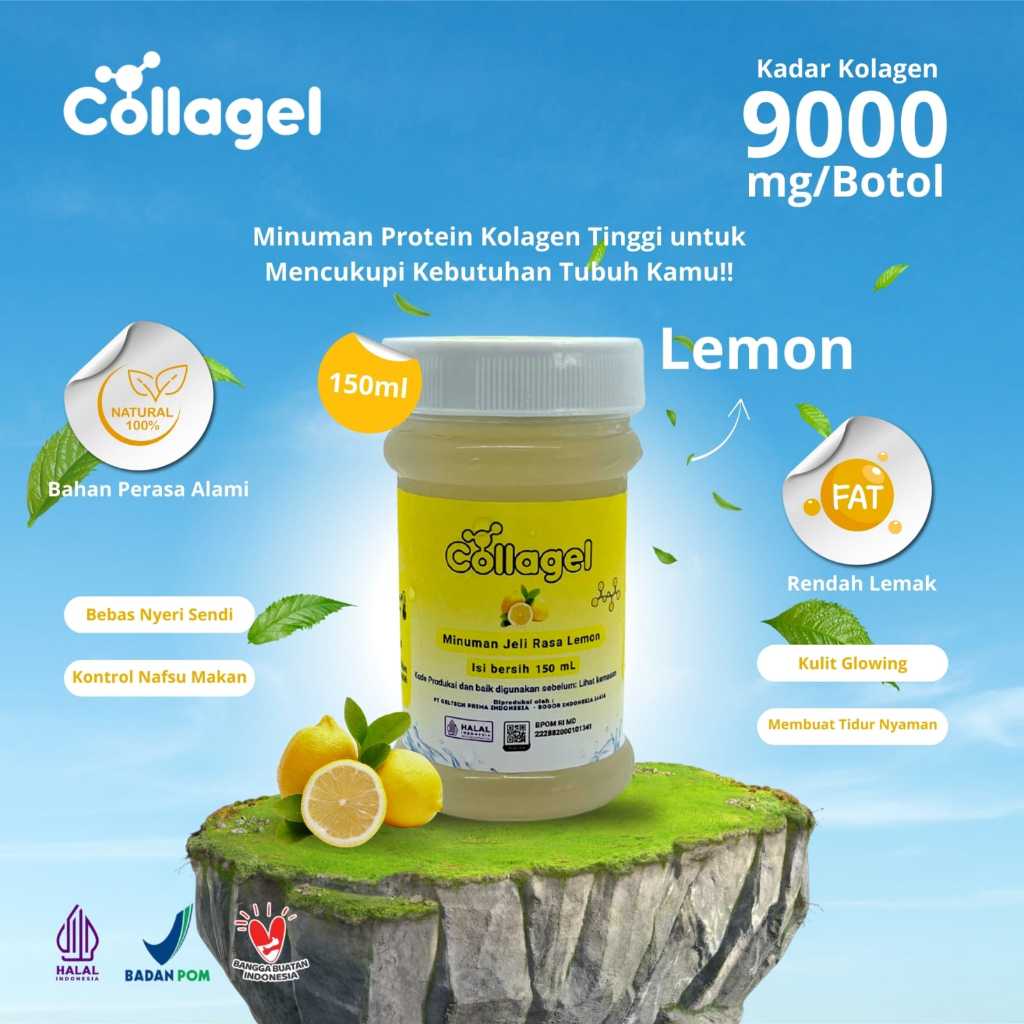 Collagel Lemon Collagen Premium Kulit Glowing – Kolagen Ikan Food Grade Halal | 100ml 150ml 300ml