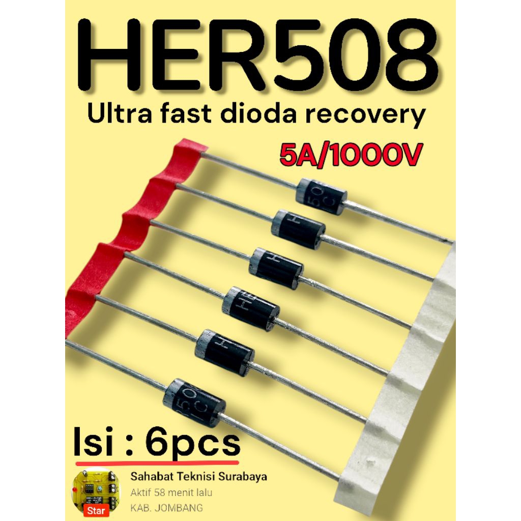 @6pcs Dioda HER508 Dioda 5A/1000V | dioda ultrafast HER 508 Original MIC