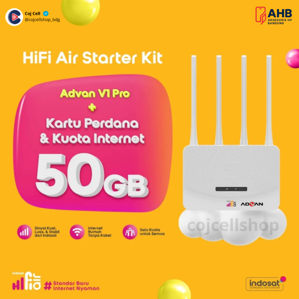 Advan V1 Pro HiFi Air 4G LTE Modem WiFi Portable – Free Paket Data Indosat 50GB