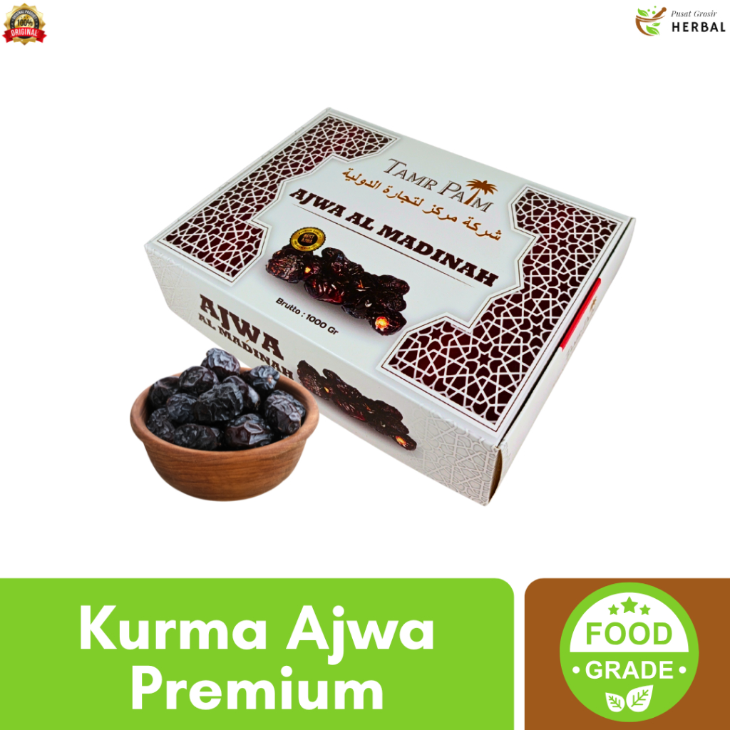 Kurma Ajwa 1 Kg Asli 100% Original Premium Madinah | Kurma Azwa Nabi Asli Jumbo Grade A Quality