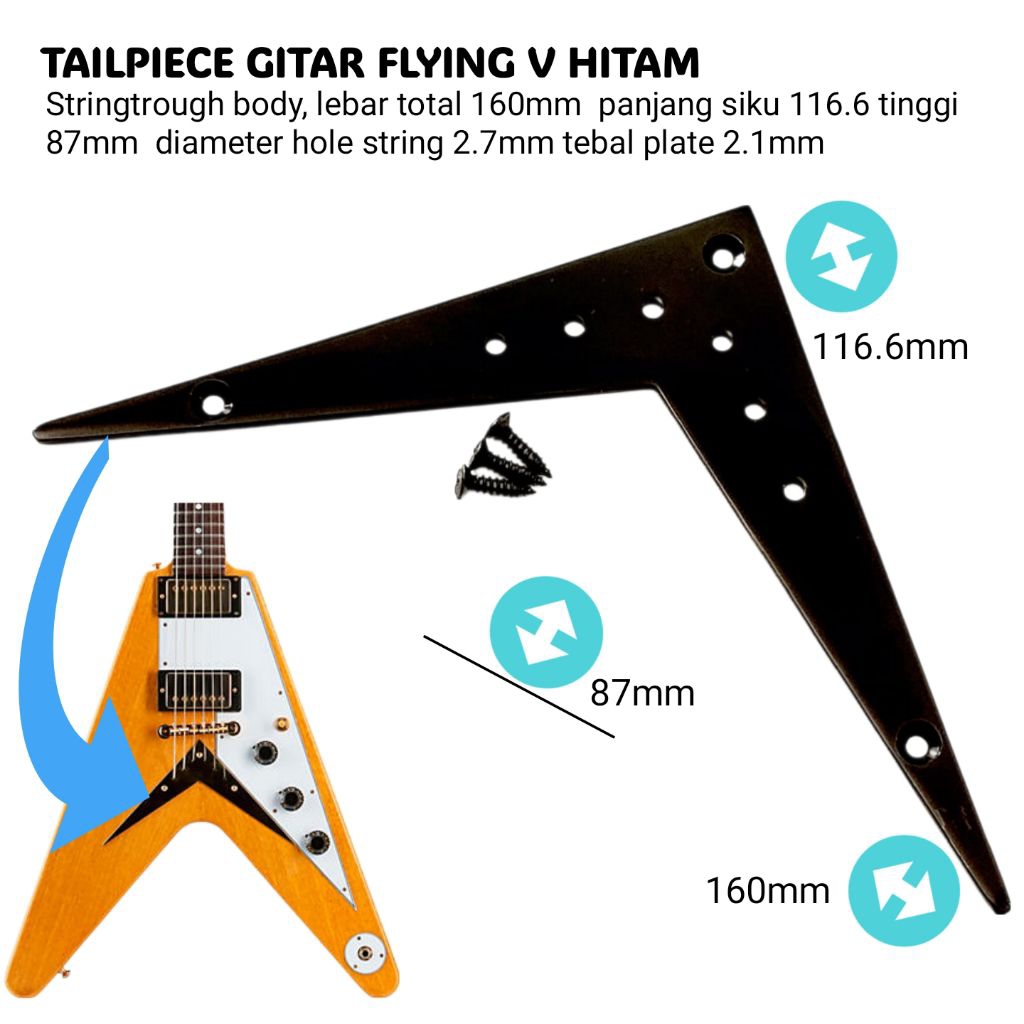 Tailpiece Bridge Gitar Flying V Hitam