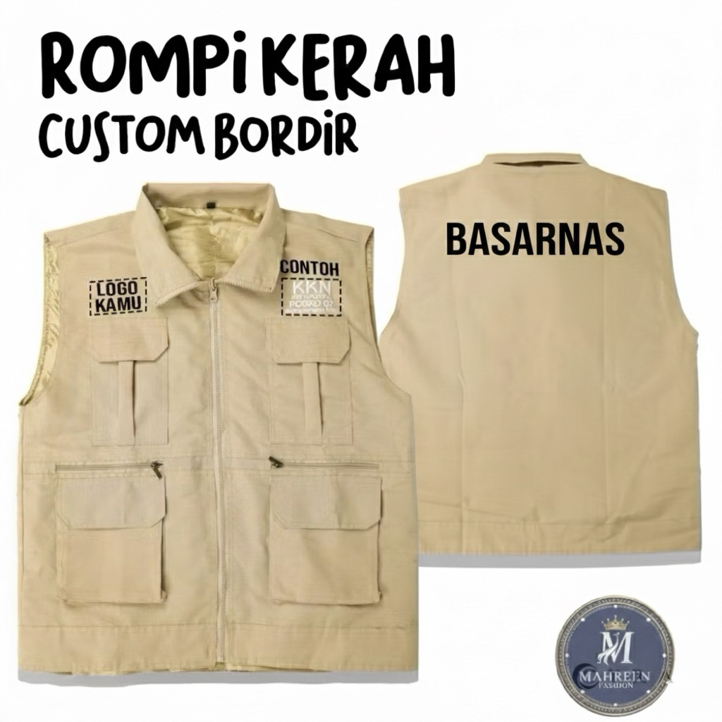 Rompi Custom Bordir Sablon BASARNAS / Rompi Kerah Desain Bordir Sablon BASARNAS