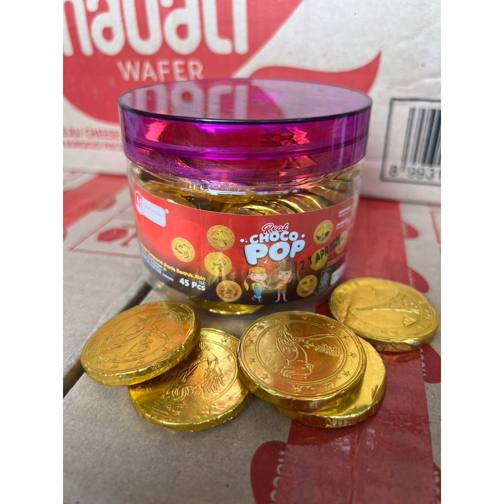 SS - 1 Toples Coklat Coin Emas Choco Pop isi 45 pcs / Coklat Koin / Coklat Bentuk Koin