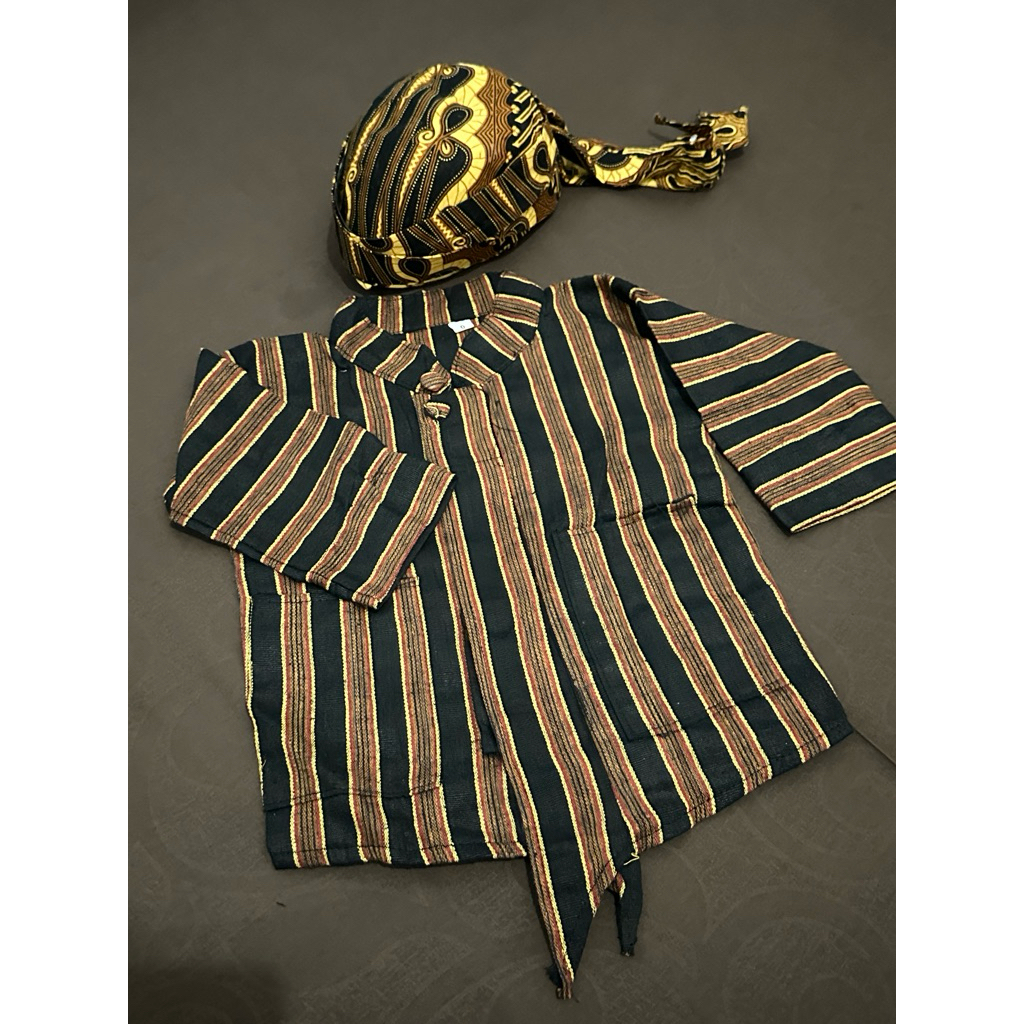 Baju adat jawa surjan lurik tedhak siten baby + blankon (Preloved)