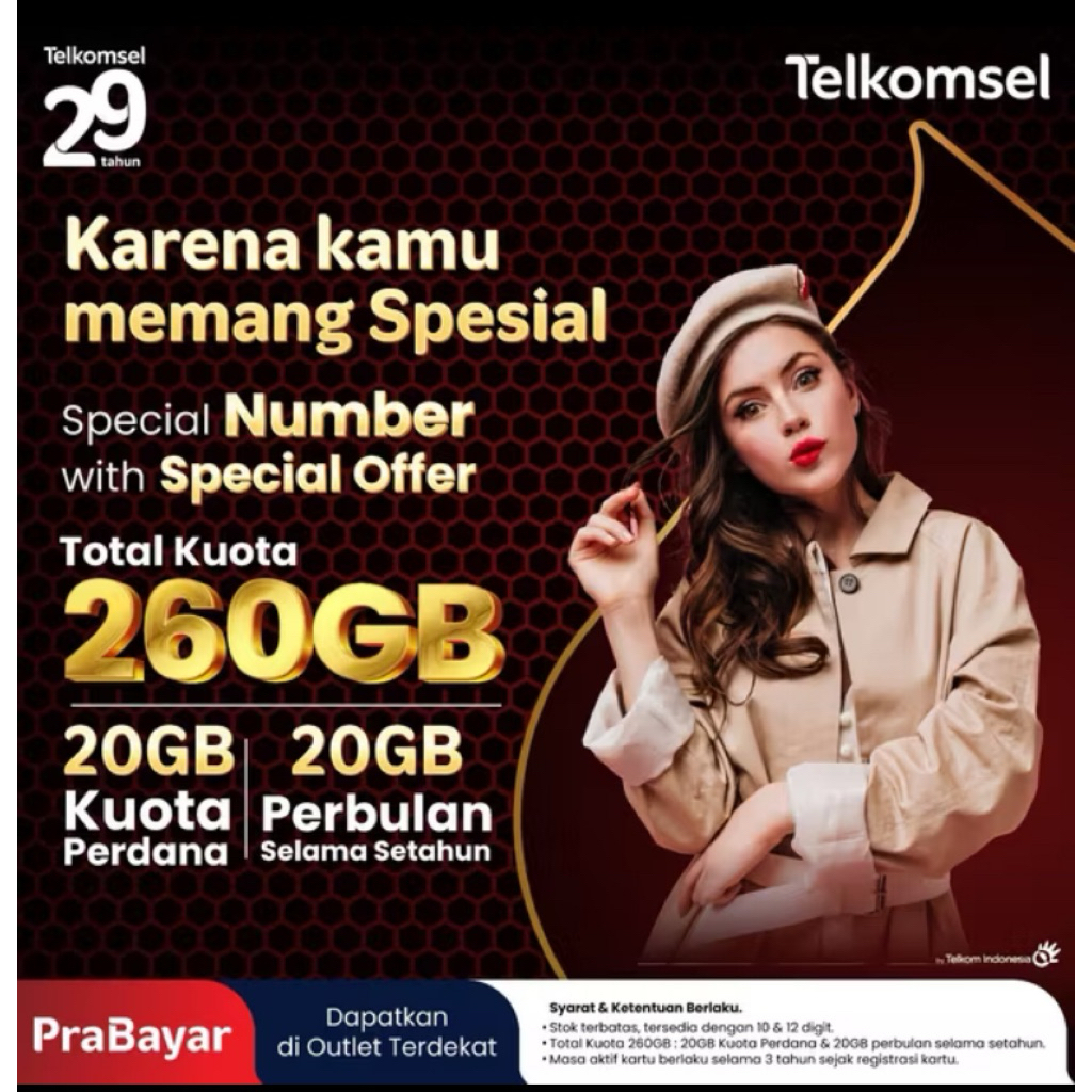 kartu fisik kuota internet telkomsel 260GB 1 tahun (12 bulan)