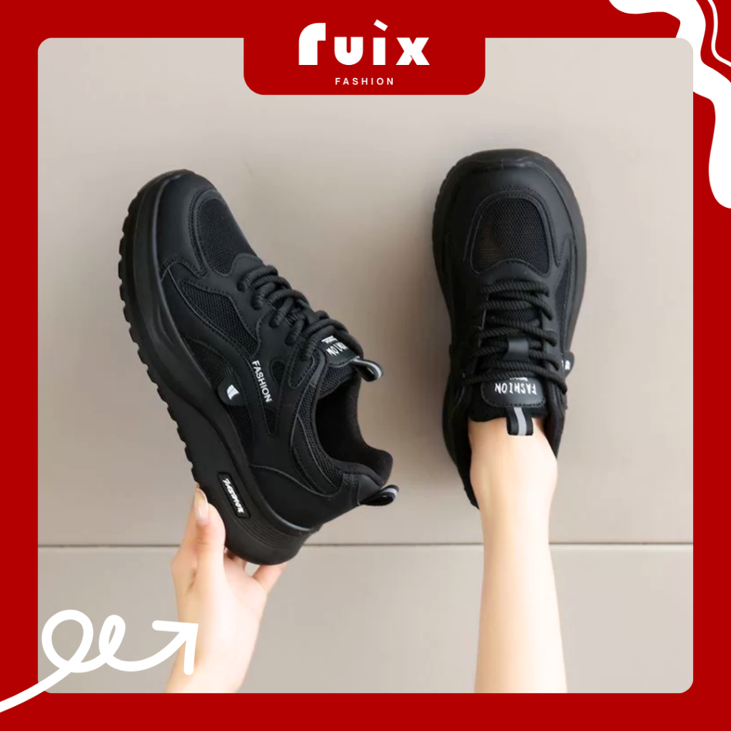 RUIX Black Shoes / Sepatu Casual Hitam / Sepatu Fashion Wanita / Sneakers Shoes / Sepatu Hitam / Sep