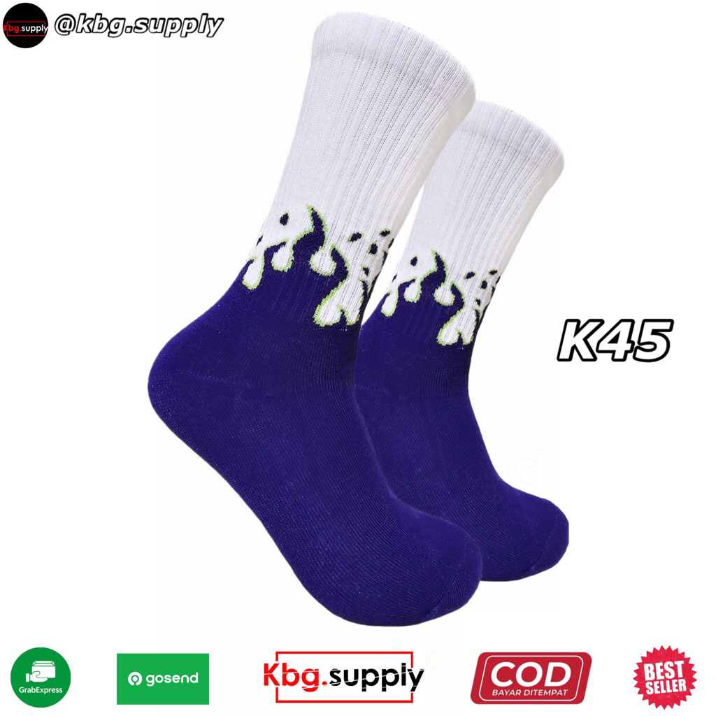 Kaos Kaki Oldschool Motif Skate Api Putih Biru - K45