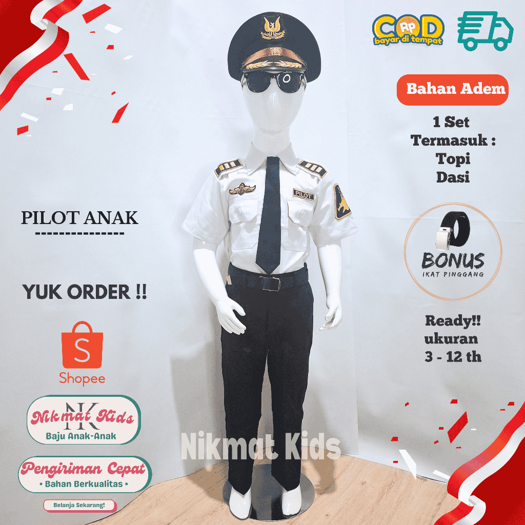 nikmatkids baju pilot anak laki laki kostum pilot anak seragam pilot anak baju profesi tk paud