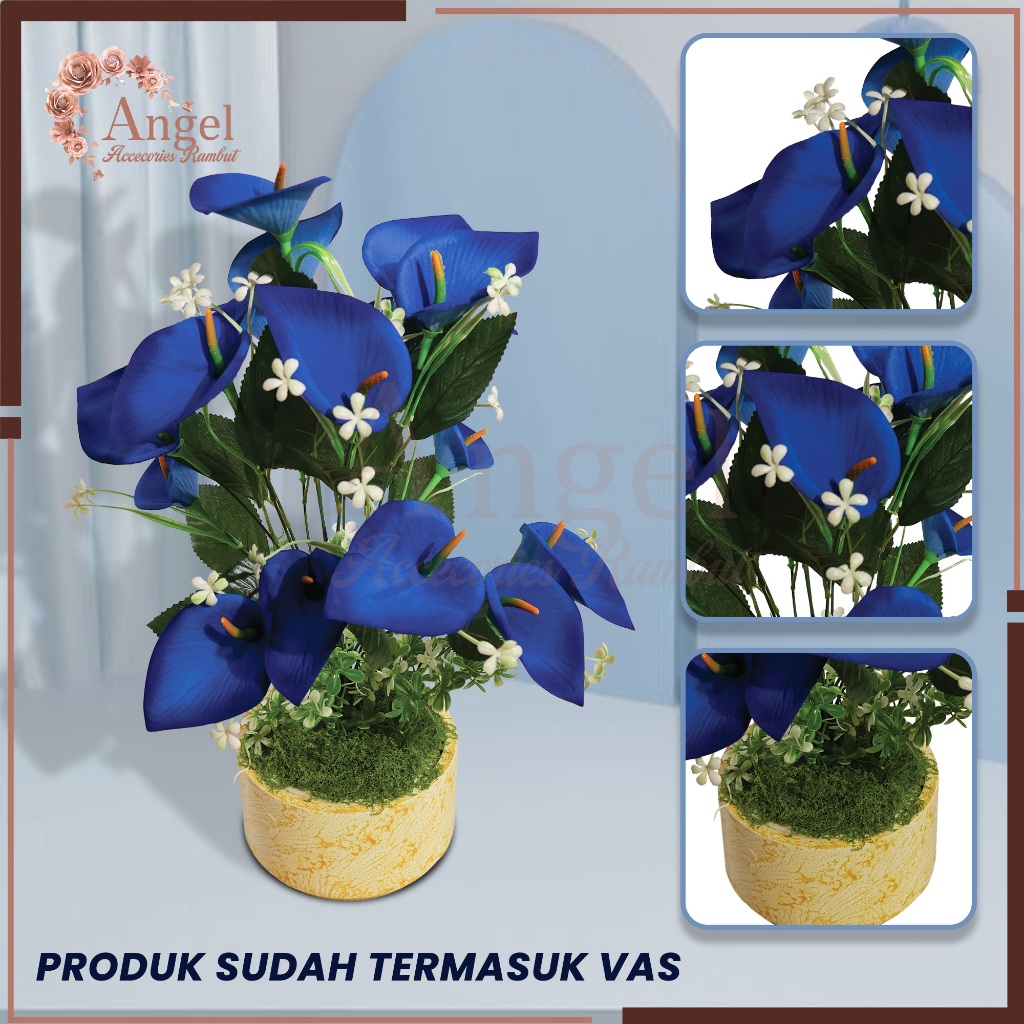 Rangkaian Bunga Marble Anthurium Artificial Vas Premium | Bunga Anthurium Artificial Jumbo Elegant M