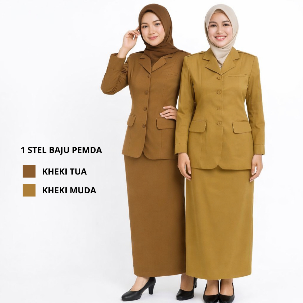 [ 1stel ] Seragam Pemda Wanita Baju PNS Pdh Lengan Panjang Pegawai Negeri Satu Stell Asn Bahan Katun