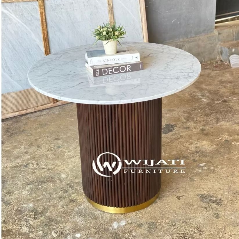 Meja Makan Marmer Bundar Bulat Kayu Jati, Meja Makan Salur Model Jamur
