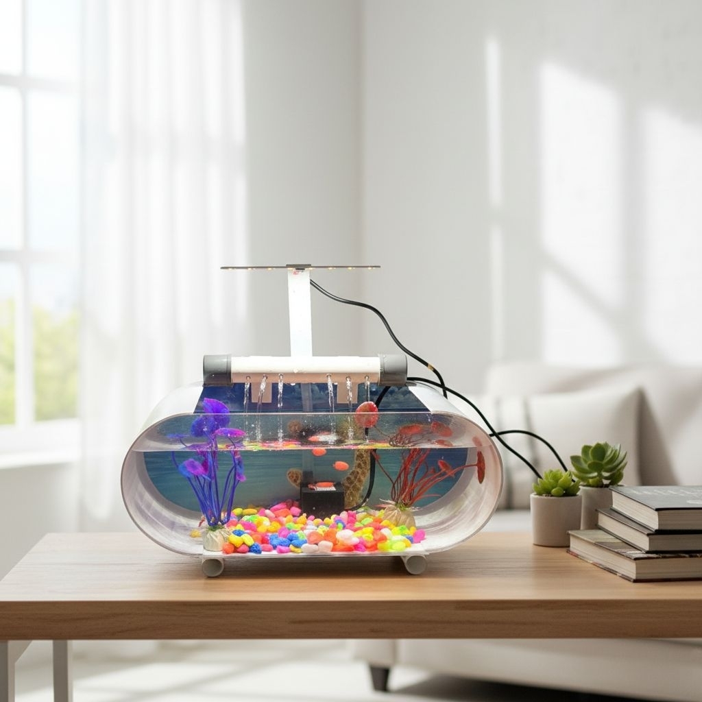 AKUARIUM MINI AKRILIK DENGAN AIR MANCUR POMPA FILTER