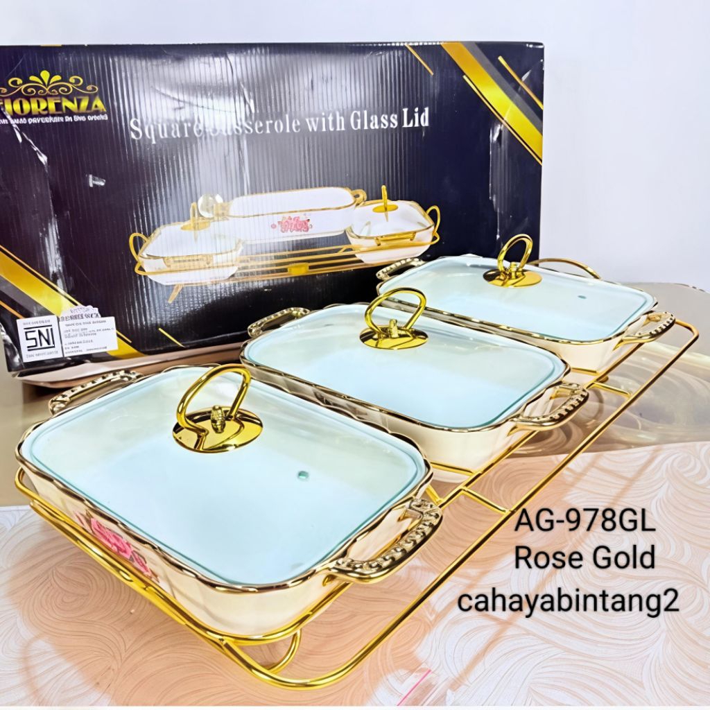 (Packing Kayu) Prasmanan Tripel/ Wadah Saji Gandeng 3 Keramik Marble Fiorenza 978