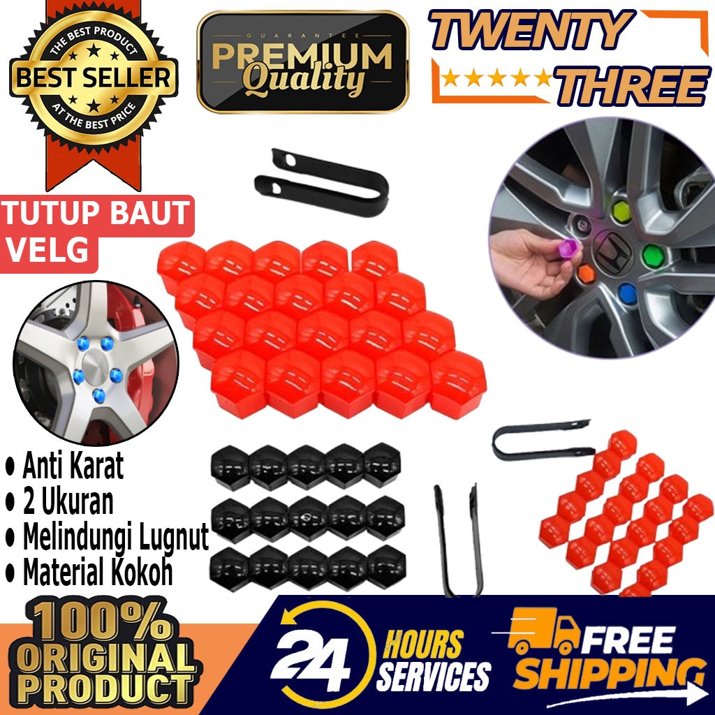 Isi 20pcs Tutup Baut Velg Mobil Lug Nut Variasi Ukuran 19mm 21mm Bahan Nilon Cover Baut Roda Lugnut