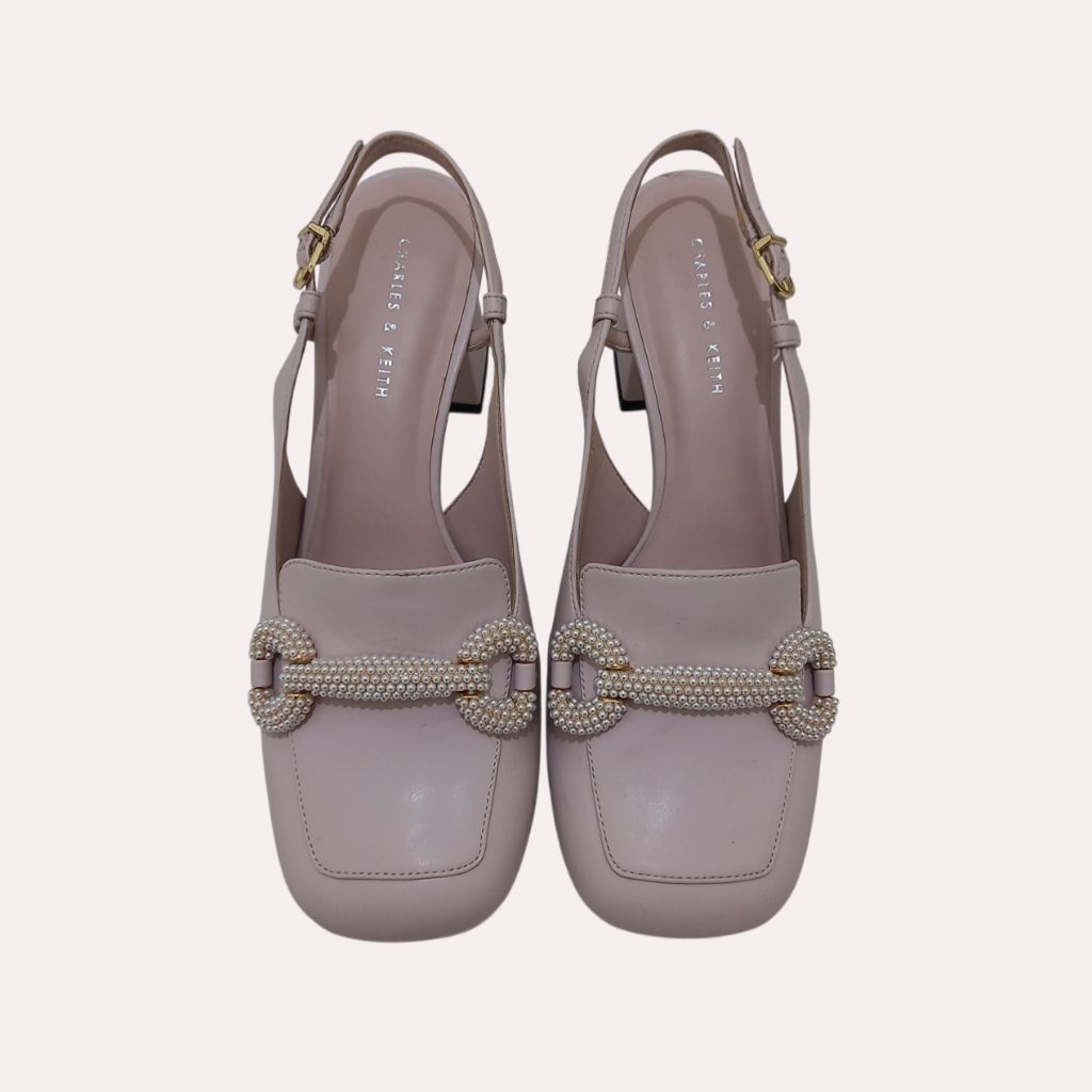 Charles & Keith Bead Embellished Slingback Pump Blush 36 Heels Mules Loafers CK C&K C and K Beaded B
