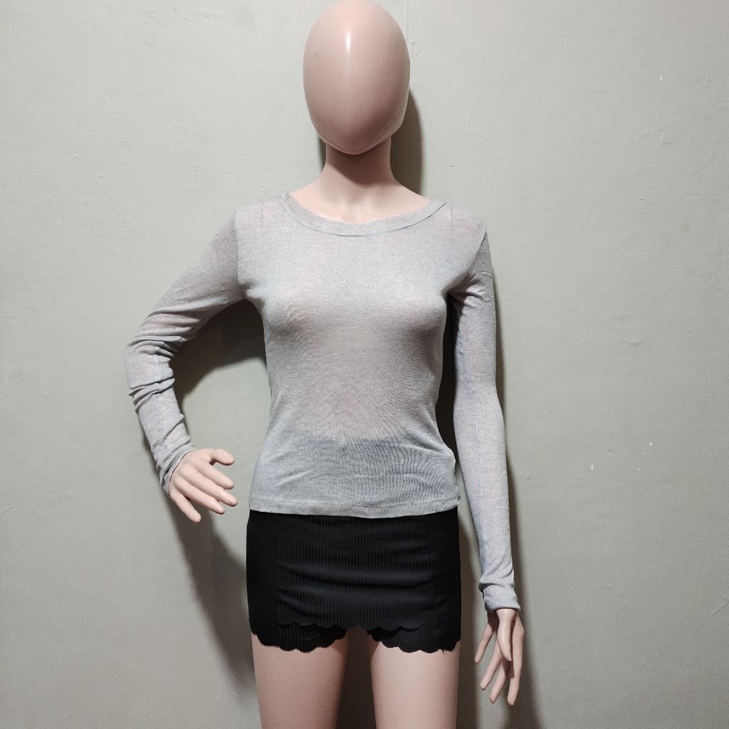 MY YOUNG semi transparent rib knit grey longsleeve transparan sweater transparent inner grey inner s