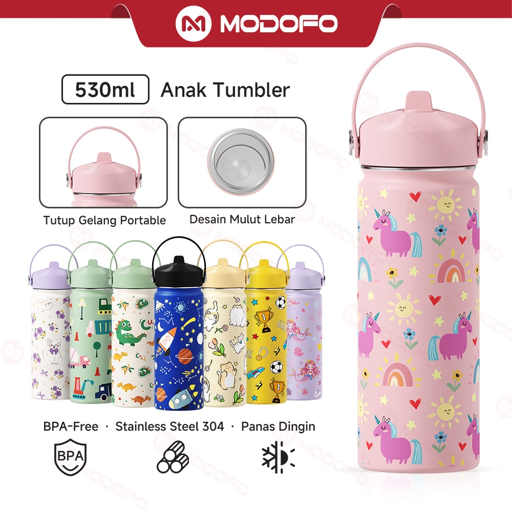 MODOFO Tumbler Stainless Tahan Panas Dingin 24 Jam 530ml Botol Minum Anak Perempuan Laki Laki Tumblr