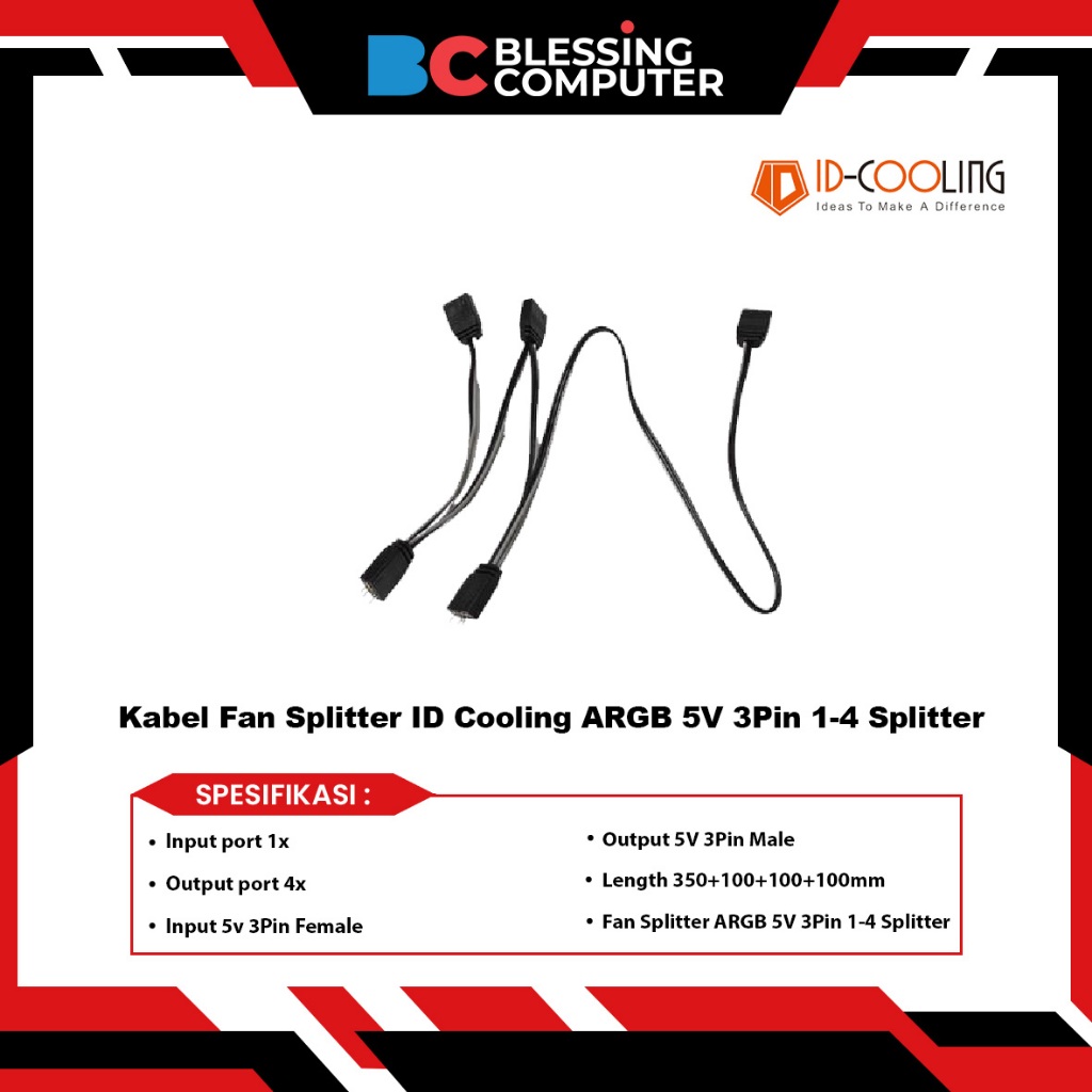 Kabel Fan Splitter ID Cooling ARGB 5V 3Pin 1-4 Splitter
