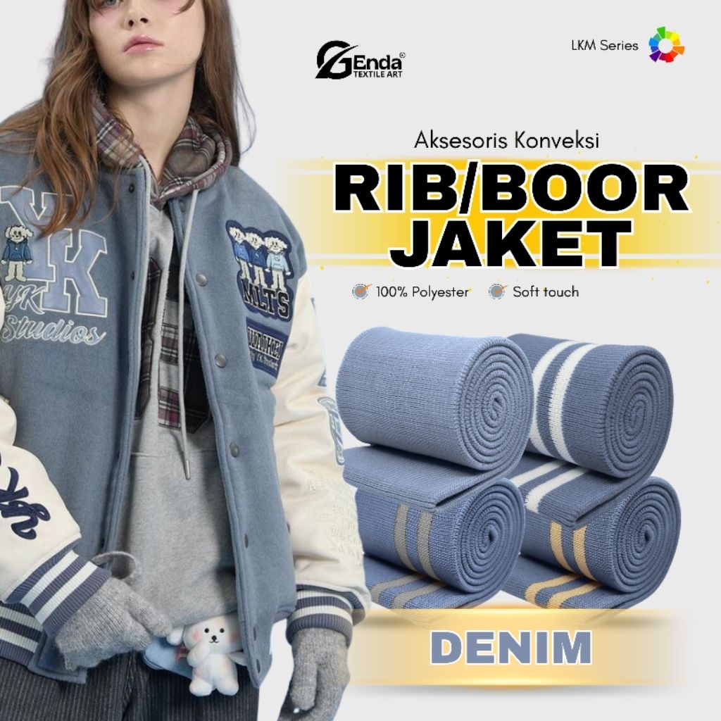 Kain rib bur jaket polyestet denim blue untuk karet kerah lengan dan pinggang jaket rajut premium