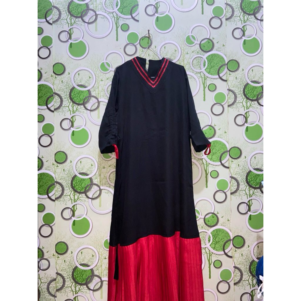 gamis remple rumbai plisket bawah