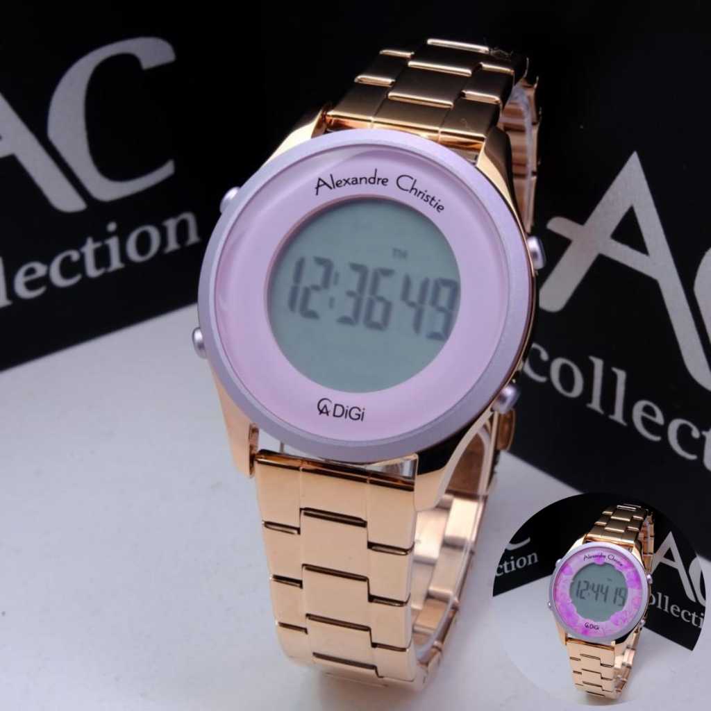 Jam tangan wanita alexandre christie ac 9363 digital stainless steel & rubber original