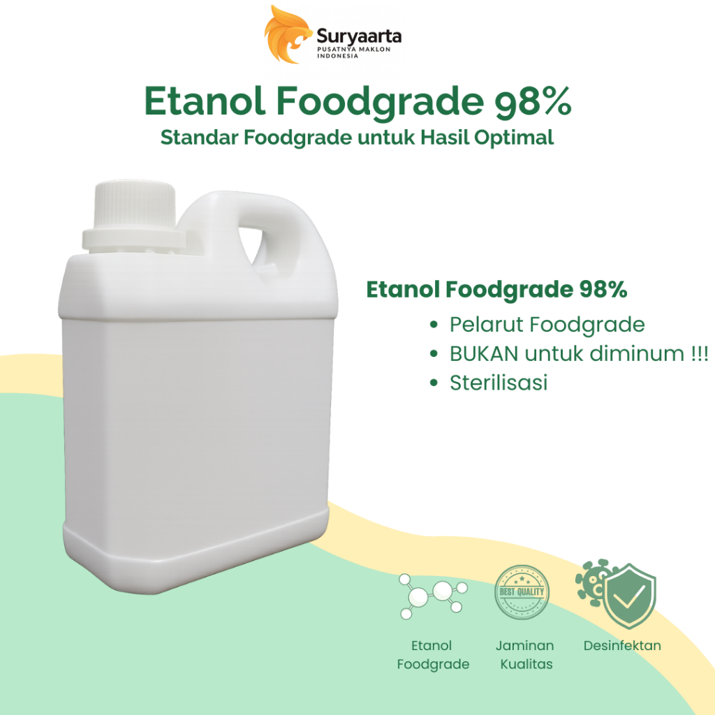 Etanol 96% Food Grade 1L, Pelarut Industri untuk Berbagai Aplikasi - Maklonsuryaarta