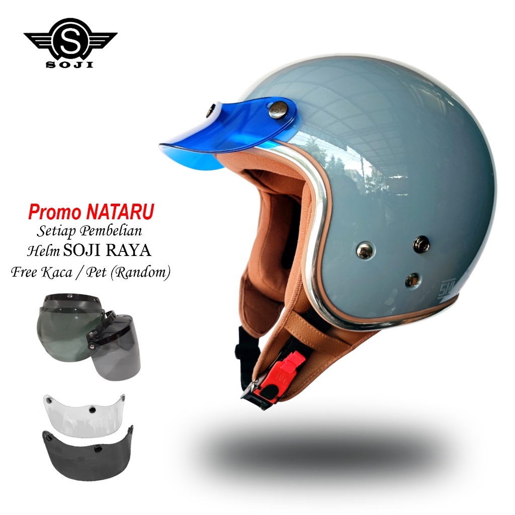 Helm SOJI Raya Helem Retro Wanita Hijab Dewasa Warna Pastel SNI Original WARNA ABU VESPA helem bogo