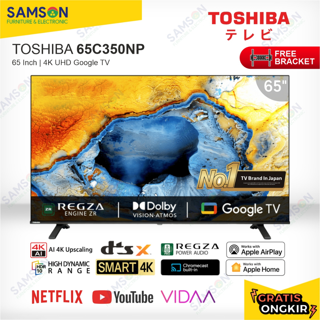 TOSHIBA 65" / 65 Inch Smart 65C350NP / 65 C350 NP Google TV 4K UHD Dolby Vision Atmos Free Bracket
