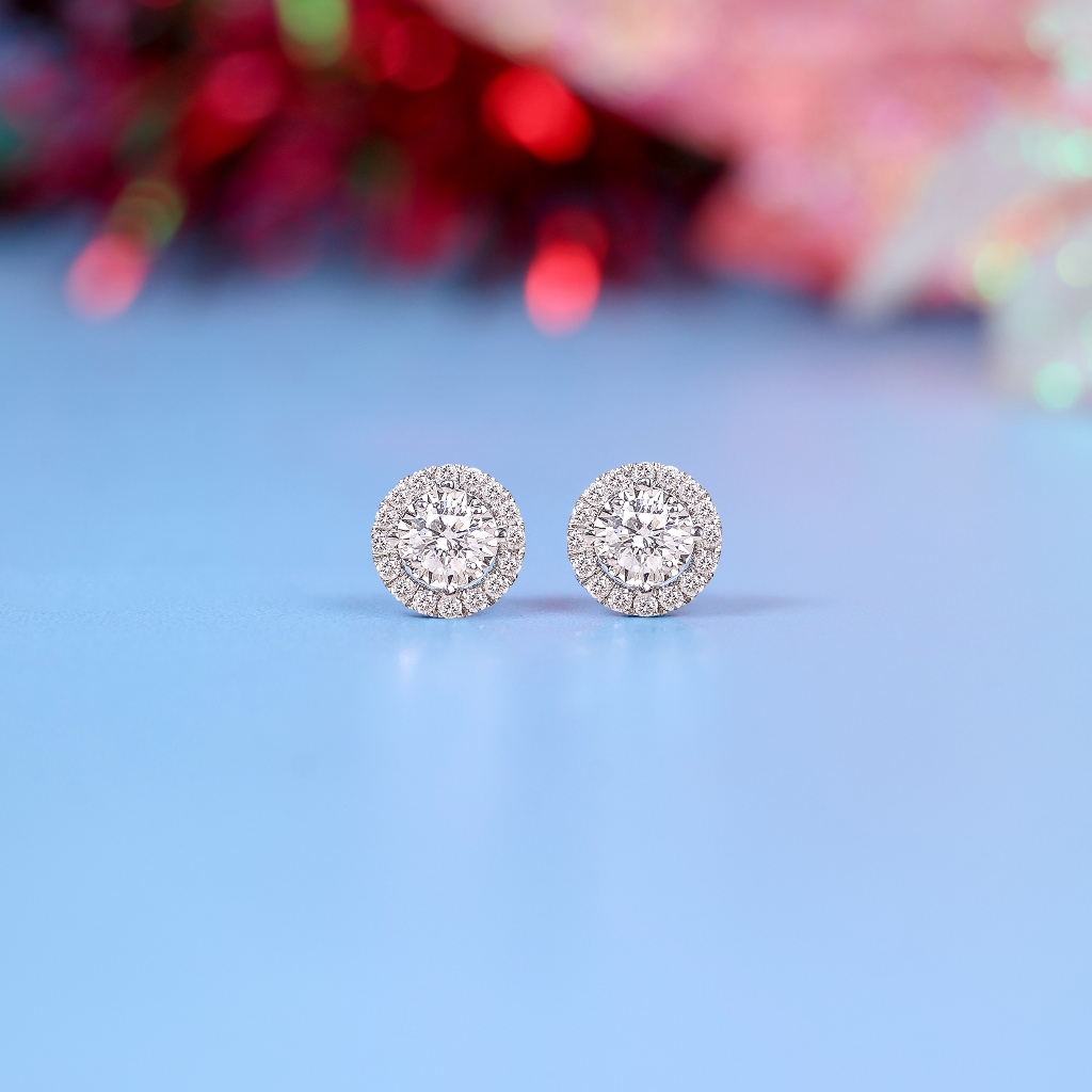Anting Giwang Berlian Eropa Model Solitaire Halo Setting - JB Berlian