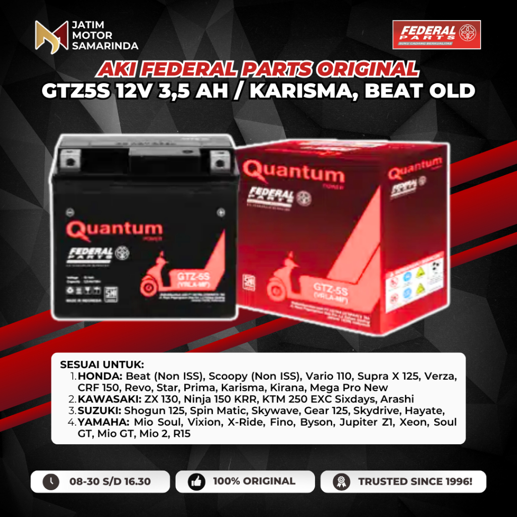 FP-GTZ5S-A | Federal Parts Paket Aki GTZ5S Untuk Karisma Supra X 125 Revo Absolute Beat Scoopy Spacy