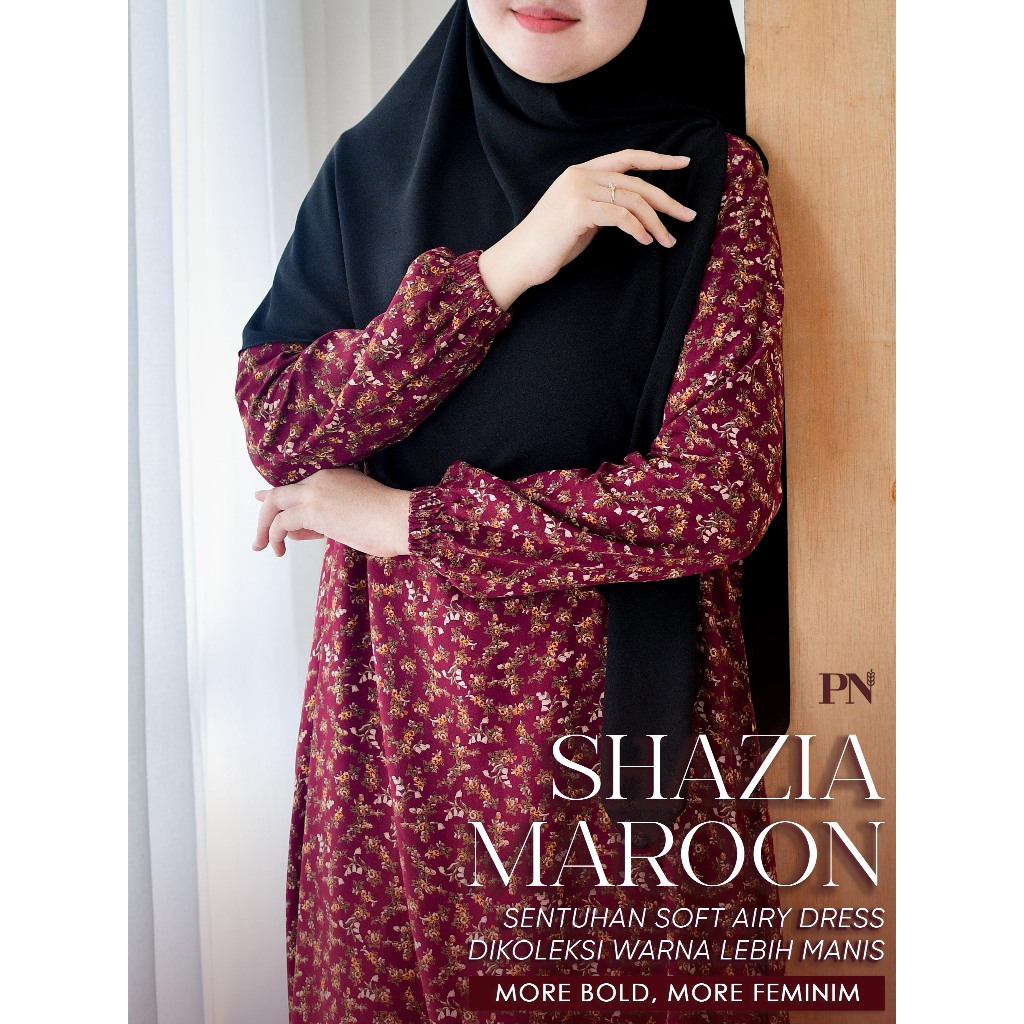 Pattern Nona Dress Shazia Marron Soft Airy Rayon Gamis Flowy Adem