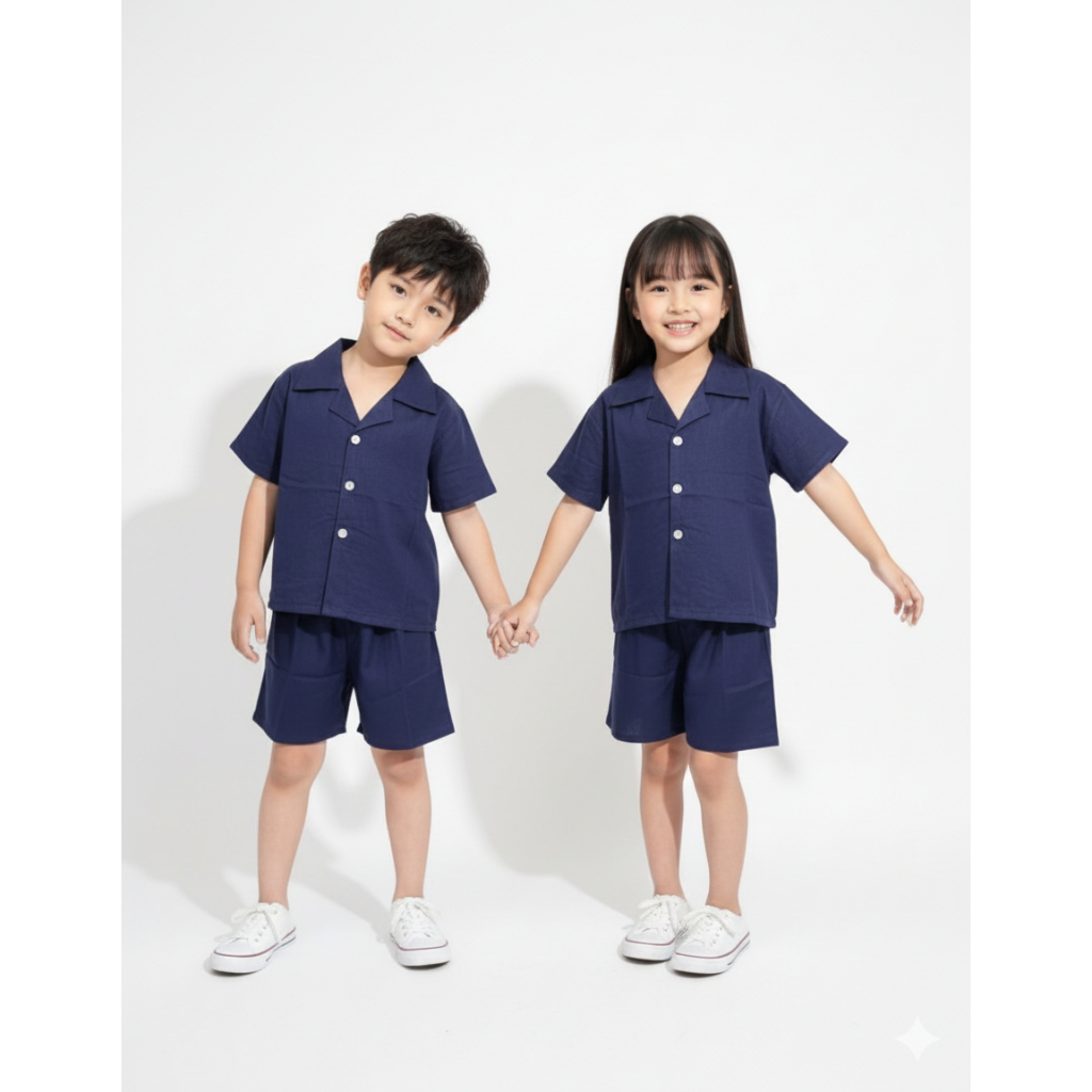 Piyama Anak Unisex Rayon Adem Polos Navy | Set Baju Tidur Anak Cowok Cewek | SW05 Size S M L