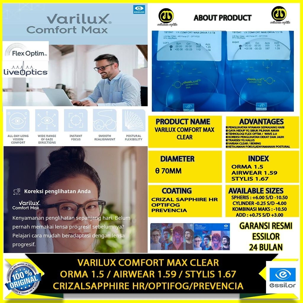 ESSILOR VARILUX COMFORT MAX CLEAR CRIZAL SAPPHIRE HR/OPTIFOG/PREVENCIA