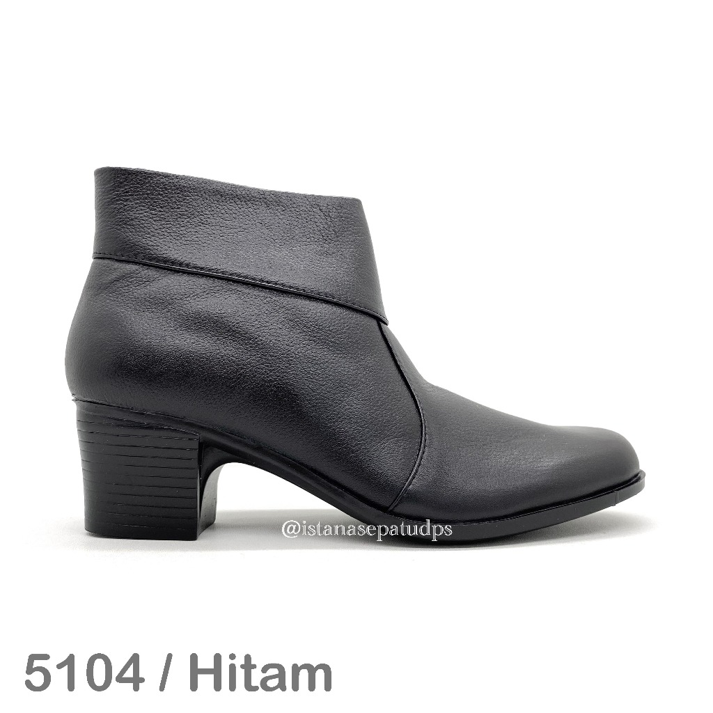 Sepatu Boots Kulit Wanita Vee Natally 5104, Hitam & Coklat, Hak 5cm