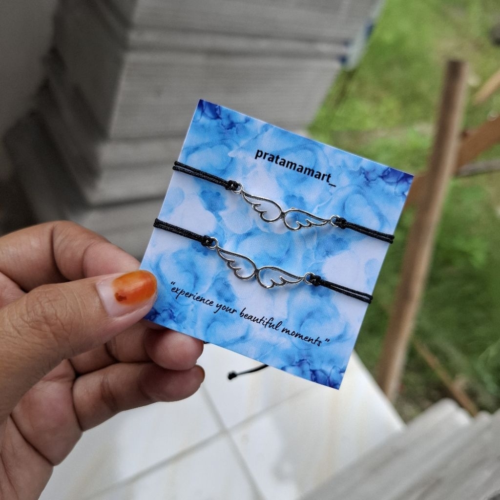 isi 1pcs dan 2pcs gelang couple bracelet sayap silver stainless steel harga terjangkau gelang tali g
