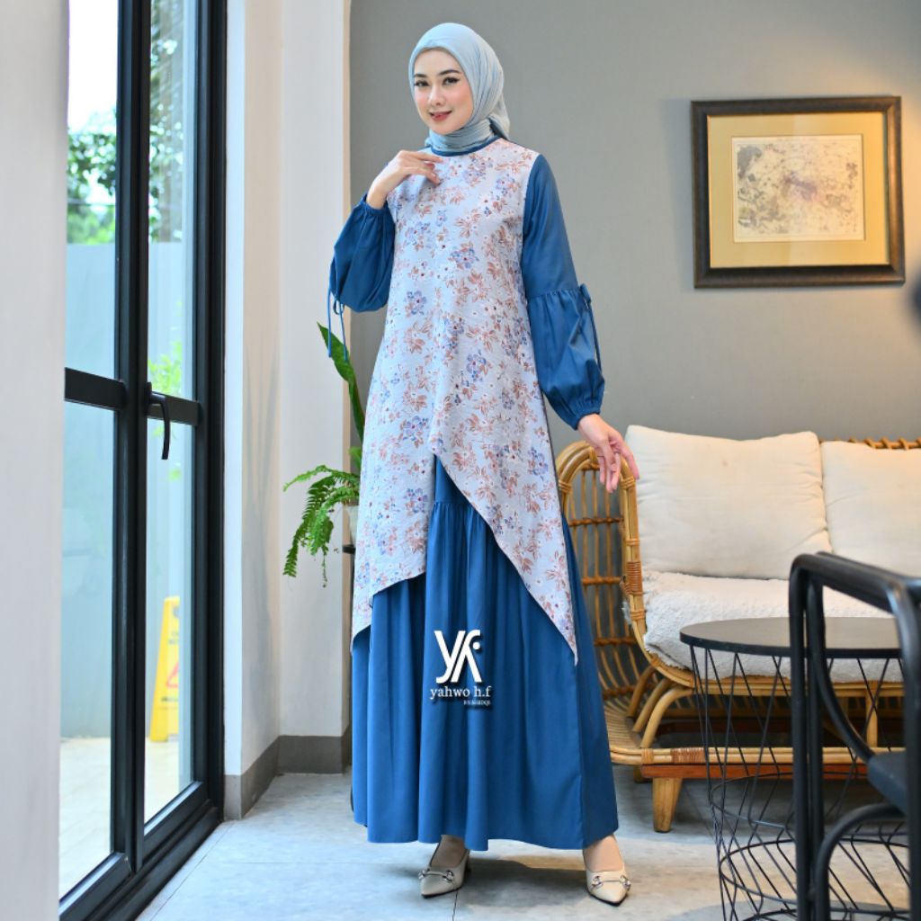 gamis motif kembang gamis katun toyobo kombinasi gamis katun gamis lebaran terbaru    R.069