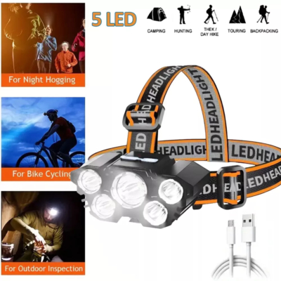 Senter Kepala 40 Watt L-T21 5 Led Rechargerable 4 Mode Cahaya Lampu Senter 50Watt