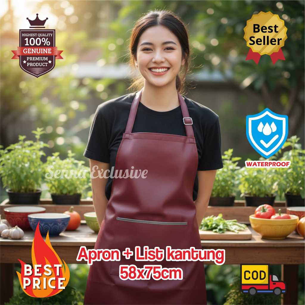 Apron Masak Anti Air Minyak Celemek PVC Kulit Sintetis Medis Bidan Dapur MBG SPPG Rumah Potong Hewan