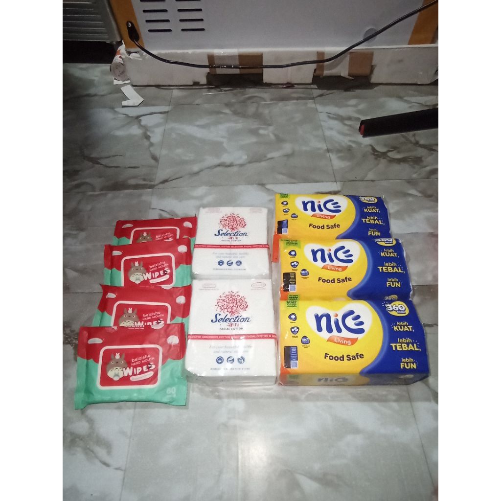 tisu basah, tisu kering, kapas