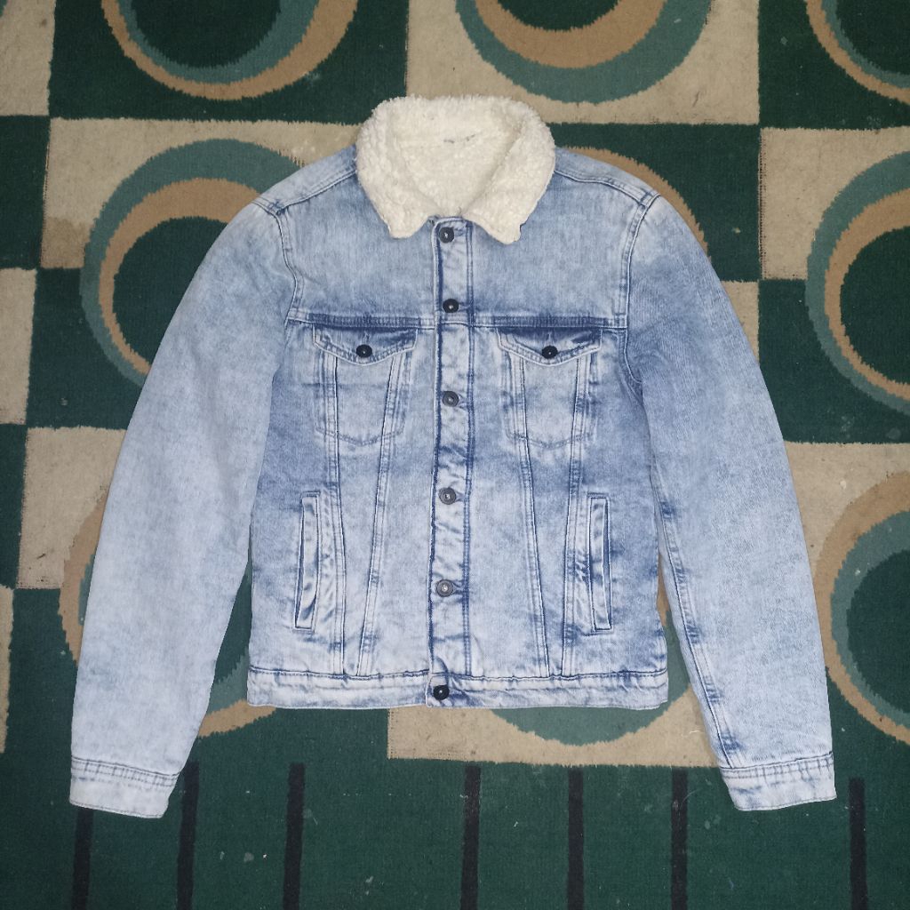 HM Lined Trucker Sherpa Denim Jacket Jaket Jeans Original