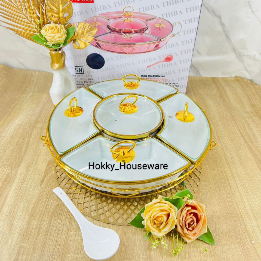 (Packing Kayu) Prasmanan Putar Keramik Diamond Thiba-tiba Tutup Kaca 18inch