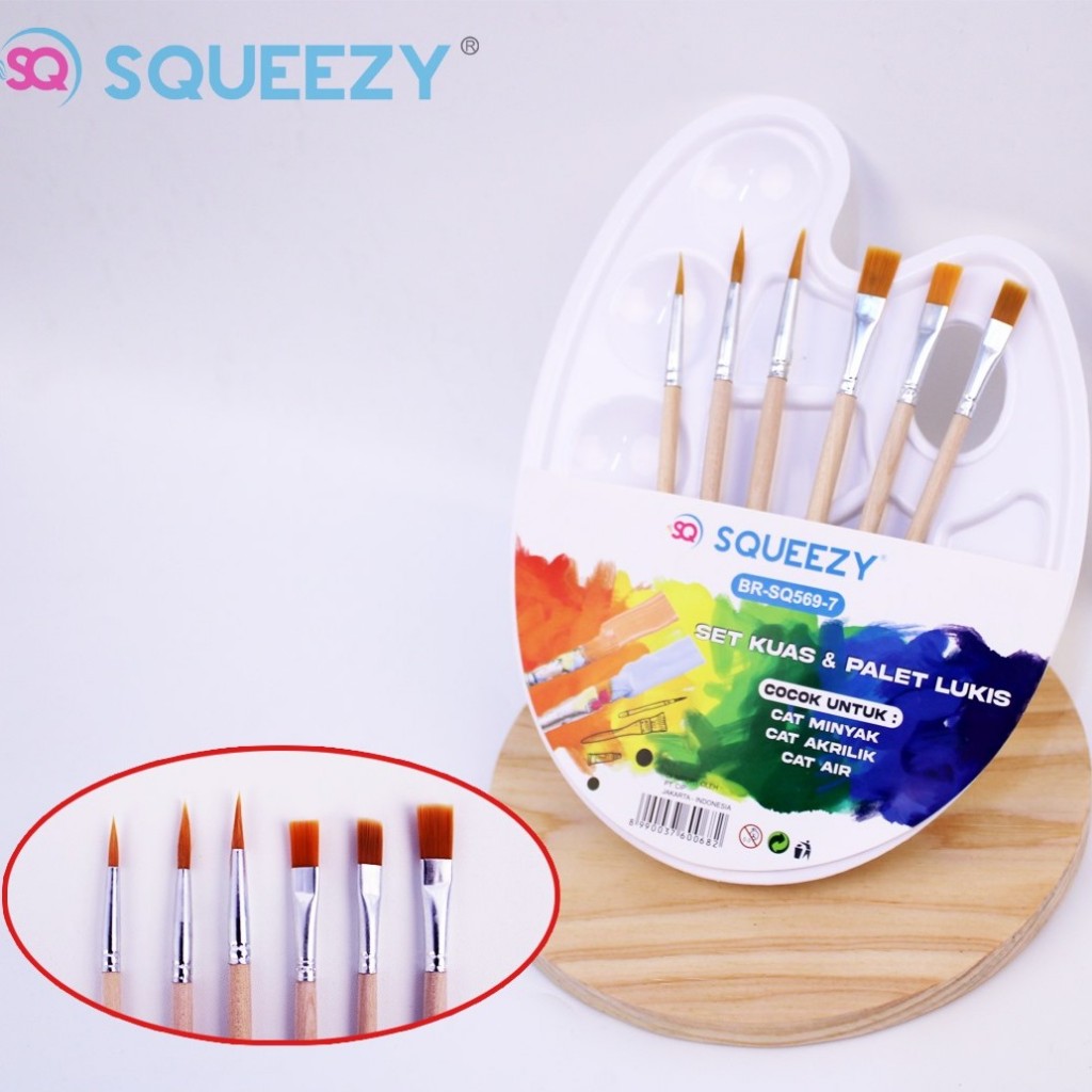 Kuas Lukis Set + Palet Lukis Squeezy / Art Color Set Kuas Lukis Set Cat Air Cat Akrilik