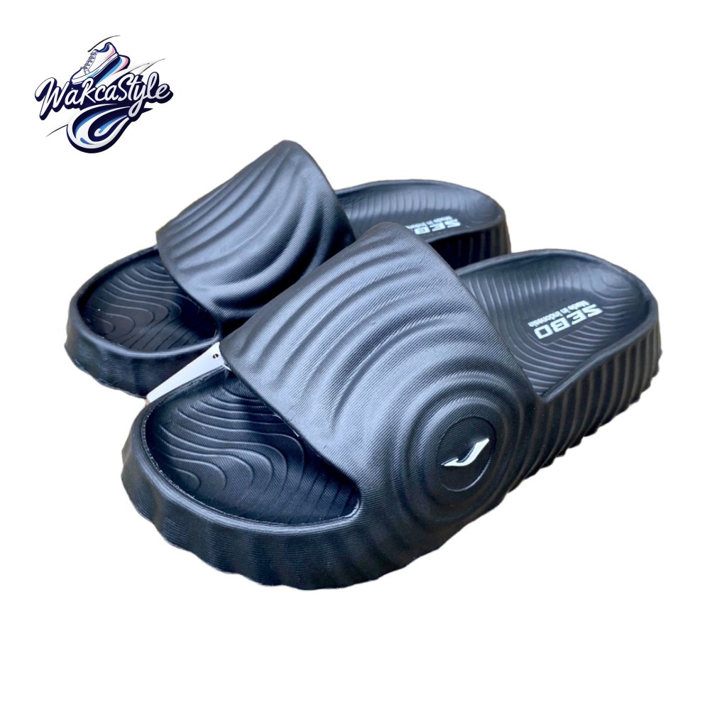 SEBO Sandal Pria Motif Polos Logo Bahan EVA Empuk Nyaman Warna Hitam Sendal Karet Cowok Anti Air Ant