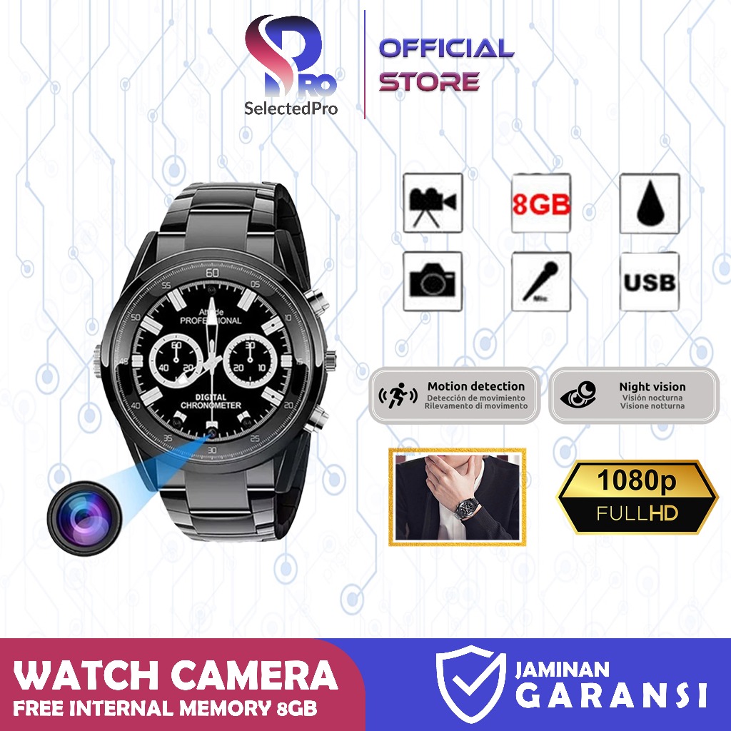 Selectedpro Smart Camera Jam Tangan 8GB Kamera Watch Smartwatch WATCHCS8GB Pengintai Tersembunyi