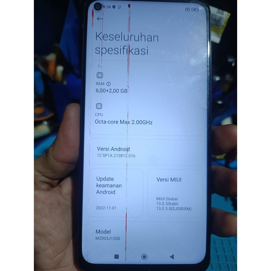 LCD XIAOMI REDMI NOTE 9 MINUS GARIS ORI COPOTAN