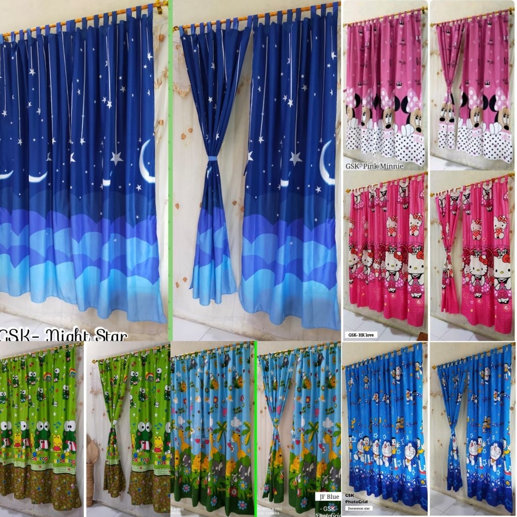 Gorden Pintu dan Jendela Tali Perekat - Gorden Anak Motif Karakter Lucu Moonstar Doraemon Hello Kitt