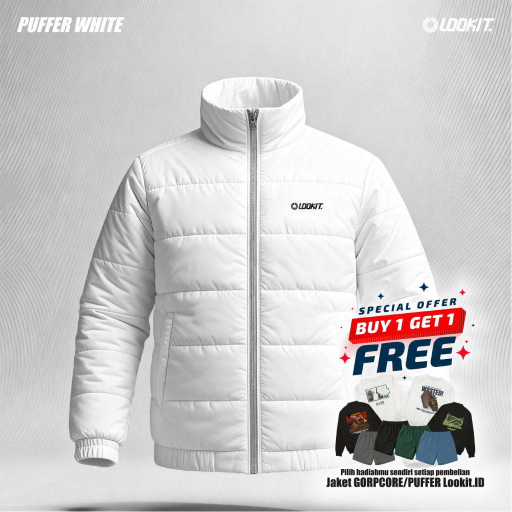LookitId - Puffer Jacket White | Jaket Kembung Pria | Jaket Motor Puffer Musim Dingin | Jaket Puffer