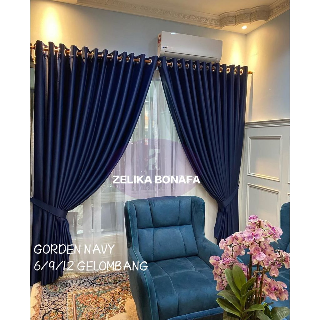 Gorden Jendela Rumah Minimalis Warna NAVY 6/9/12 Gelombang | Gorden Blackout Original | Gorden Rumah